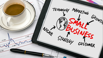 The diagram shows the different processes of a small business. You can see the different components of a successful business strategy. Computer Repair Business Marketing Concept.