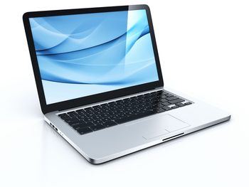 A laptop featuring blue graphics. Average laptop lifespan, concept.