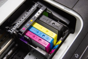 Ink cartridges contain four colors and power inkjet printers, illustrating what printer will use 3rd-party ink cartridges.